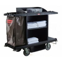 Carro para limpieza de cuartos con una repisa y una bolsa de vinil. Topes de protecci&oacute;n para paredes, y freno en dos ruedas del carro.   marca Trust